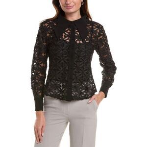 Gracia Womens  Crisscross Flower Pattern Sheer Shirt, Black